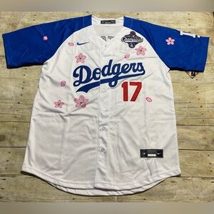Dodgers Shohei Ohtani Jersey World Series Champion Patch White/Blue Med